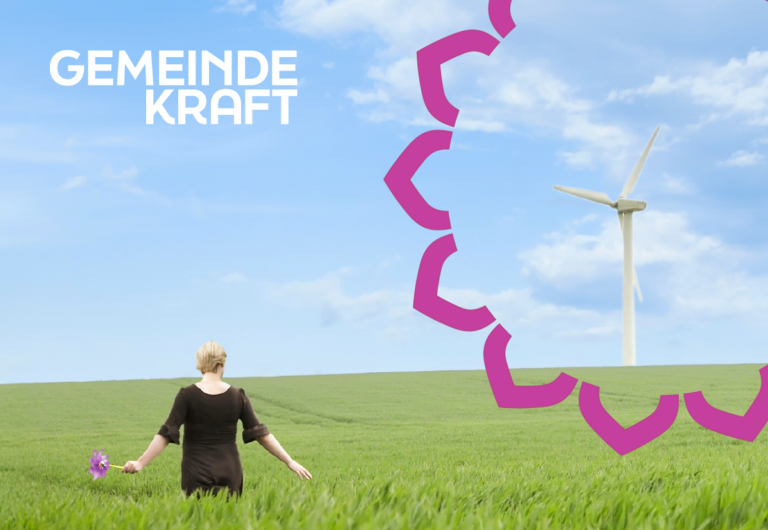 Keyvisual-Foto einer Frei auf einer Wiese mit Windrädern im Fokus vom "Kreis der Möglichkeiten"
